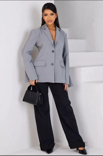 Gray blazer with openwork back