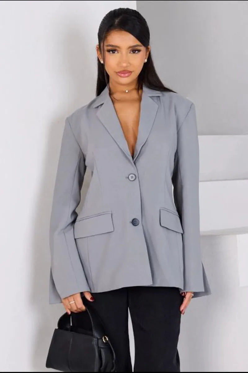 Gray blazer with openwork back