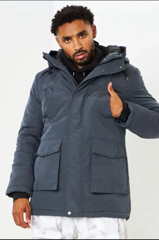 Blue hooded parka