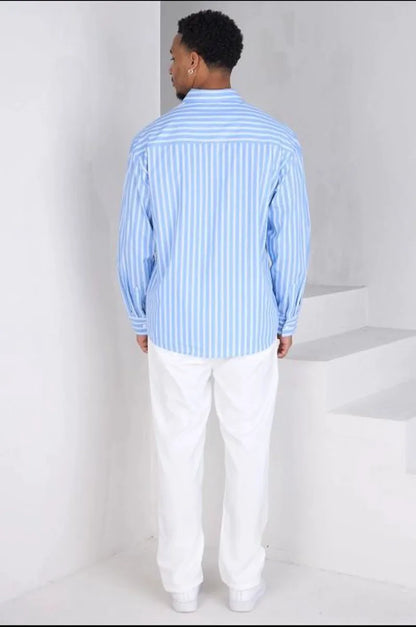 Long-sleeve blue striped shirt