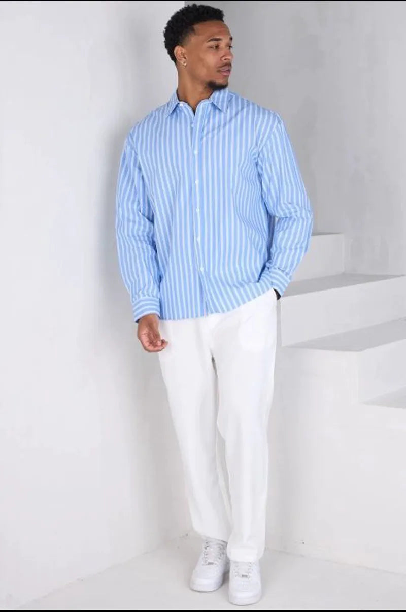 Long-sleeve blue striped shirt