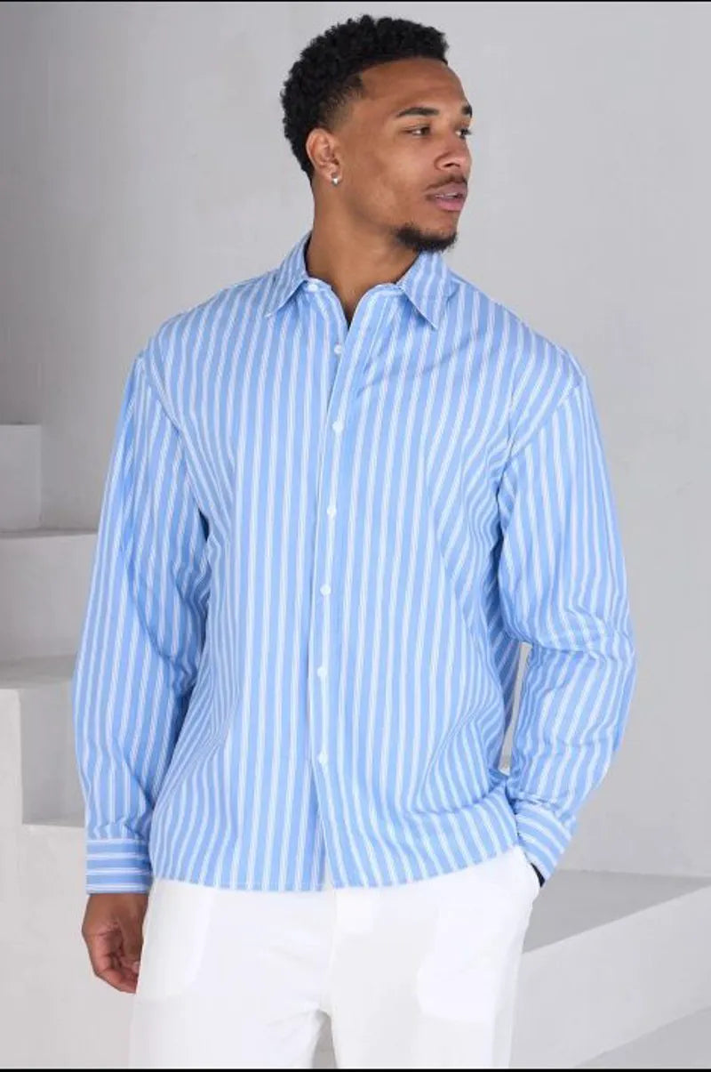 Long-sleeve blue striped shirt