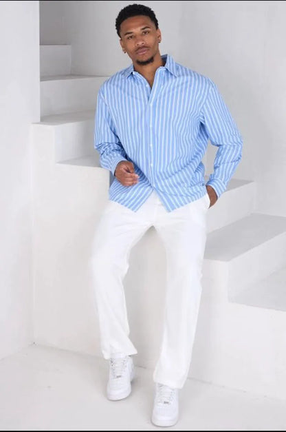 Long-sleeve blue striped shirt