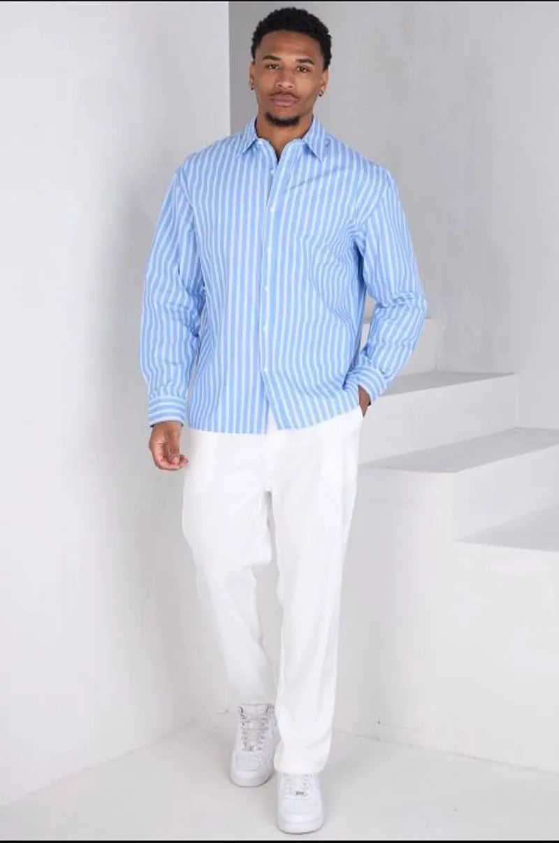 Long-sleeve blue striped shirt