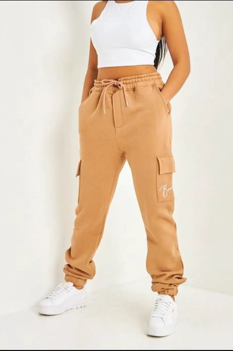 Camel jogger pants with cargo pockets and brentiny inscription