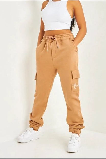 Camel jogger pants with cargo pockets and brentiny inscription