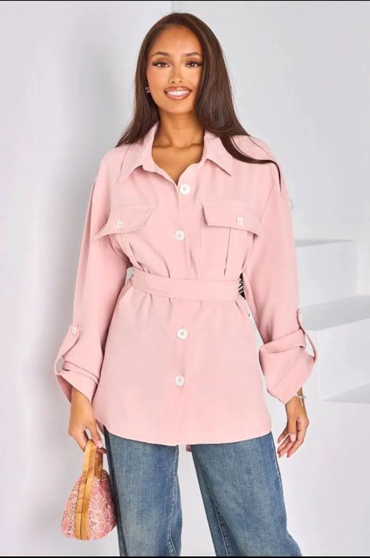 Chemise à manches longues et col à rabats rose pâle