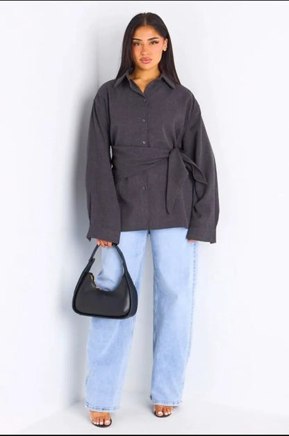 Chemise à manches longues gris foncé + châle