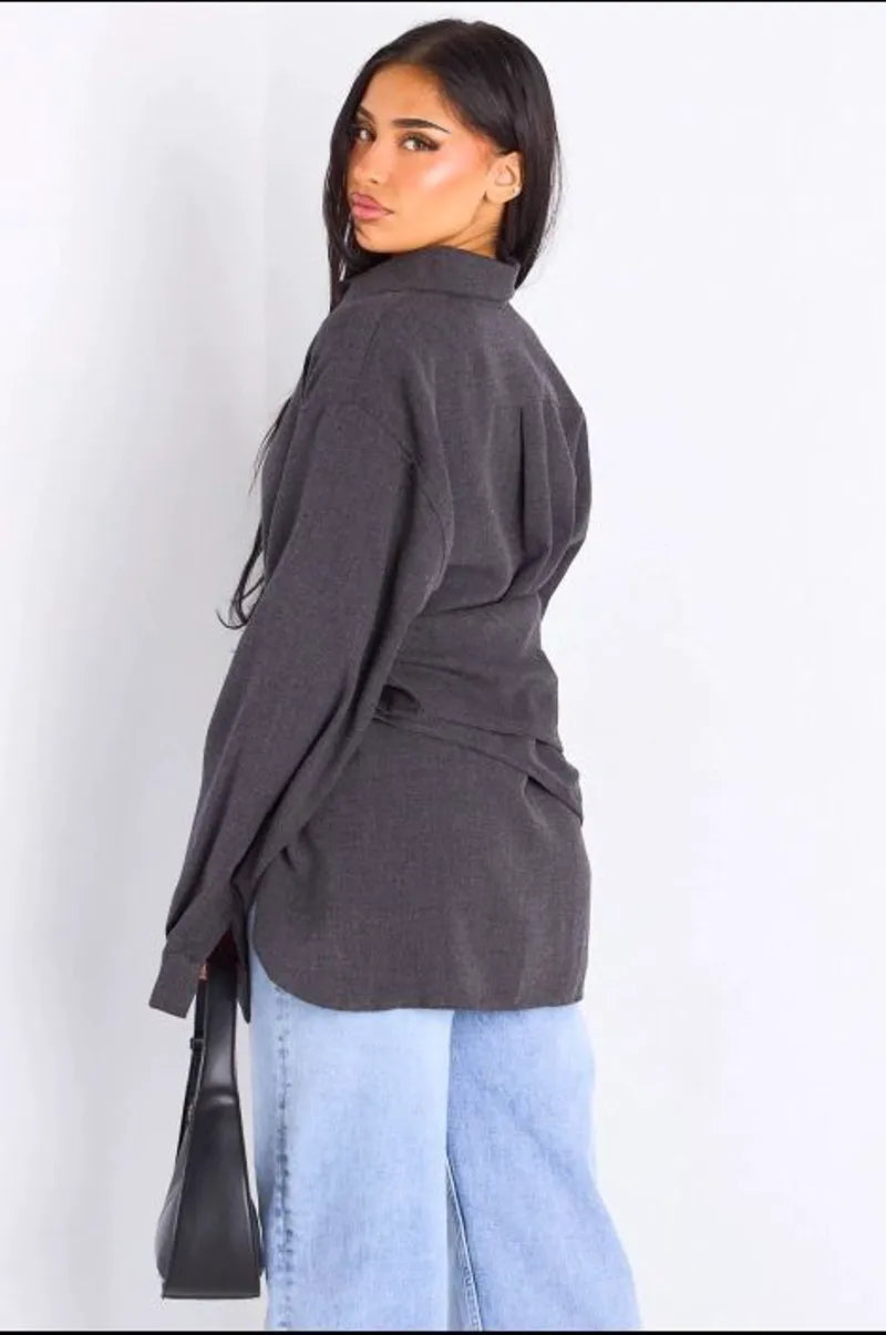 Chemise à manches longues gris foncé + châle