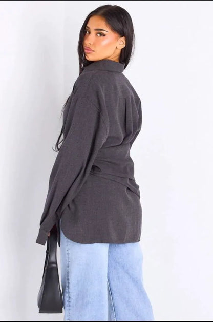 Chemise à manches longues gris foncé + châle