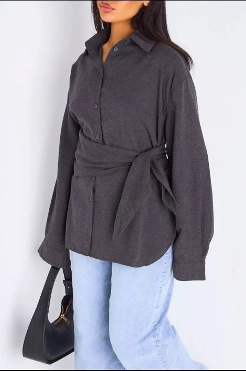 Chemise à manches longues gris foncé + châle