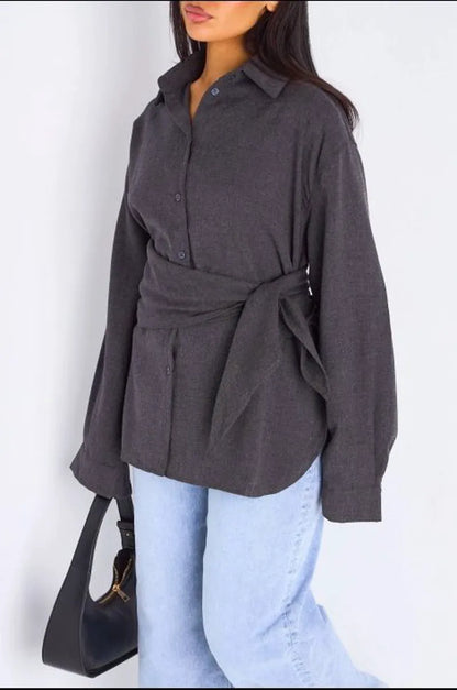 Chemise à manches longues gris foncé + châle