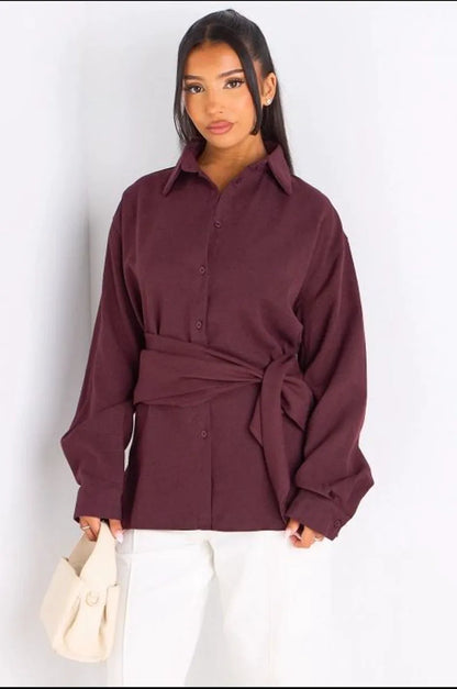 Chemise à manches longues prune + châle