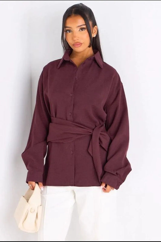Chemise à manches longues prune + châle