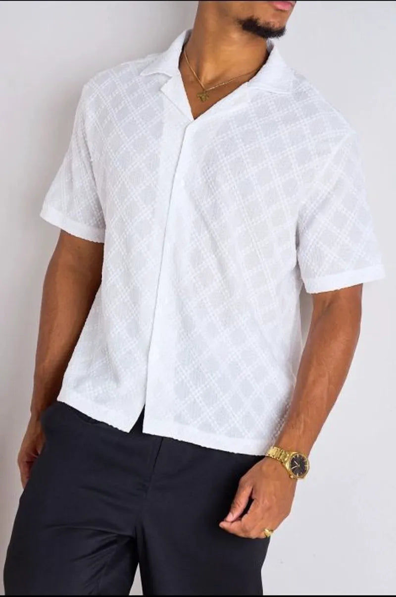 White openwork and textured blouse