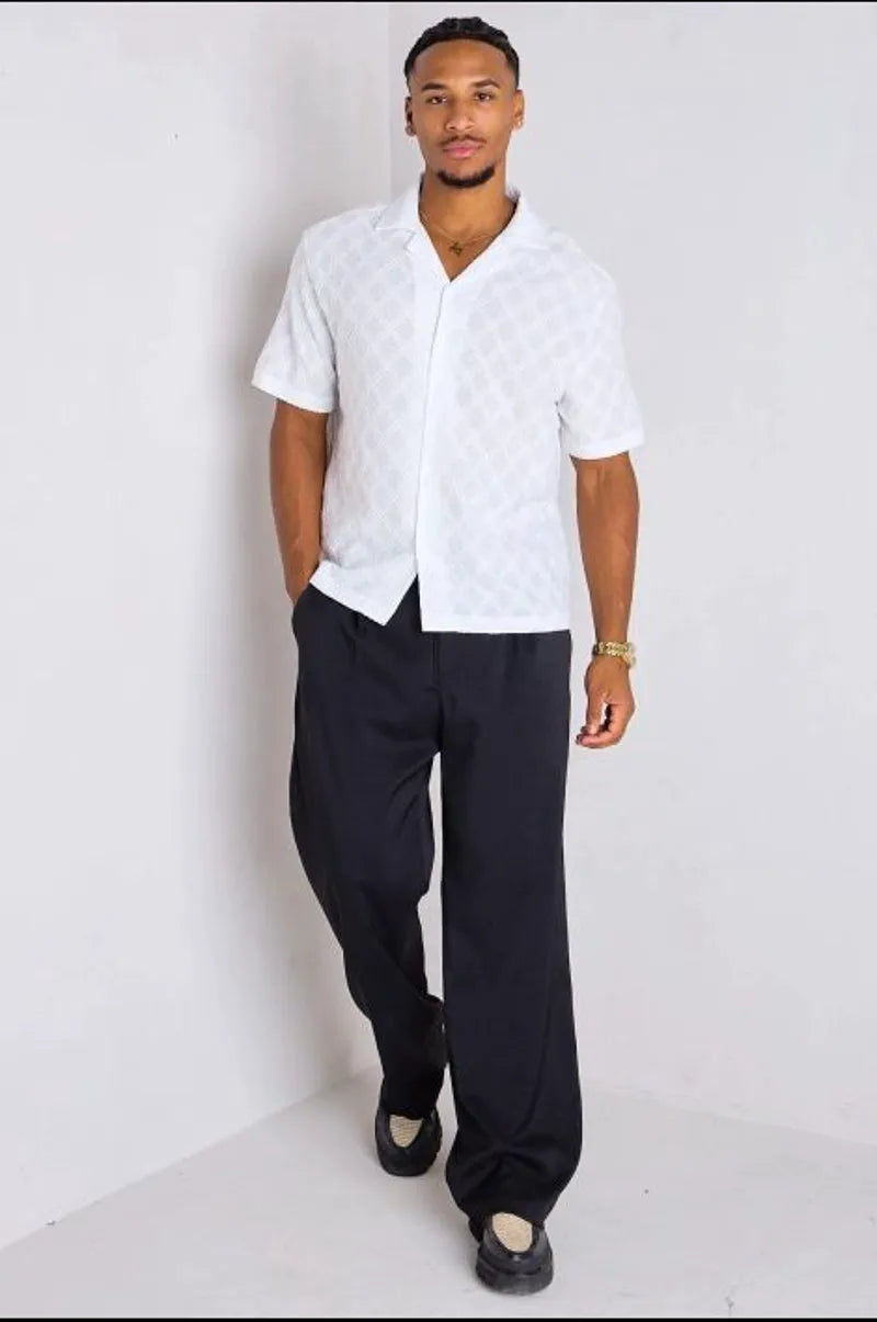 White openwork and textured blouse