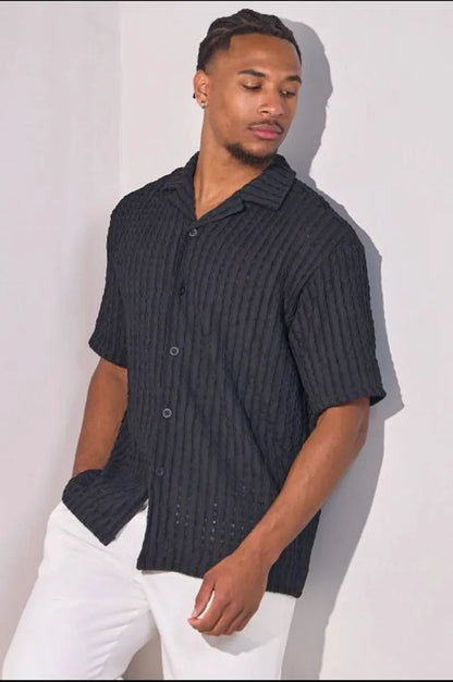 Black waffle crepe blouse