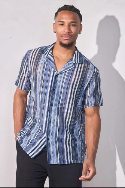 Tricolor blue knit shirt
