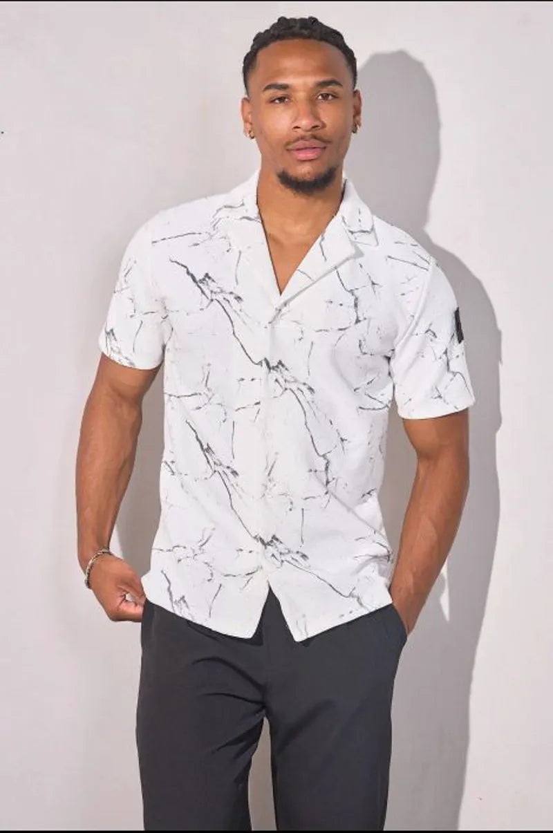 White marbled honeycomb weave shirt