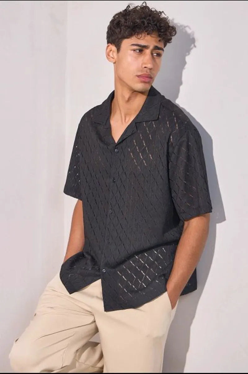 Black perforated pattern shirt