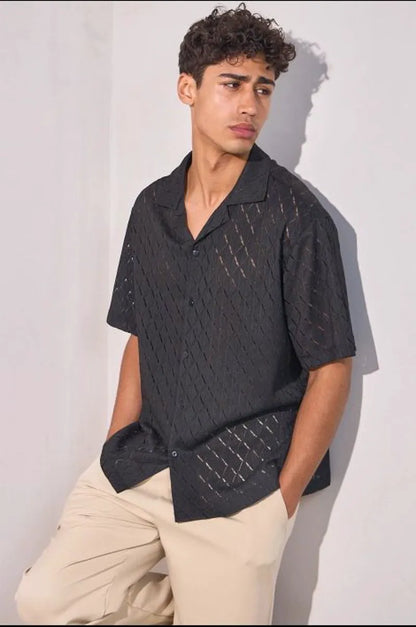 Black perforated pattern shirt