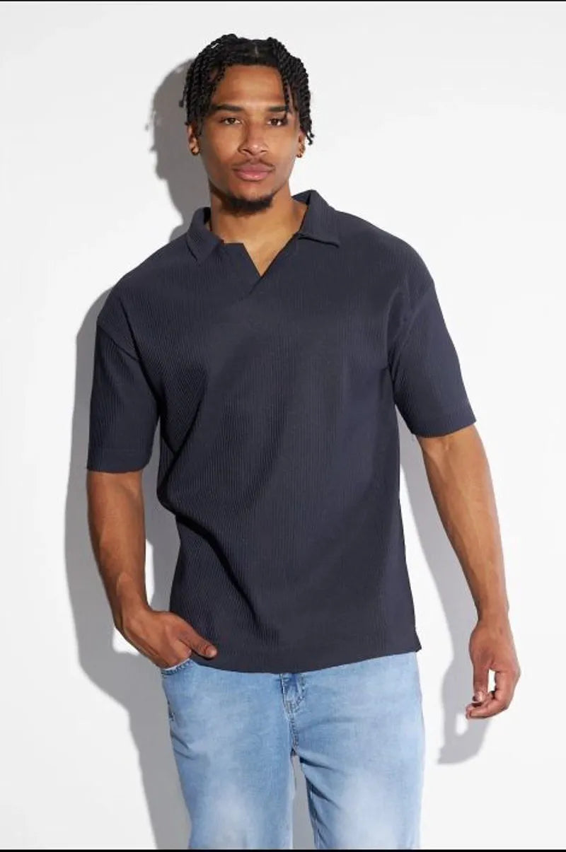 Dark blue ribbed polo