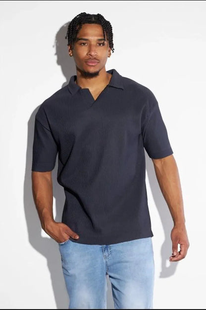 Dark blue ribbed polo