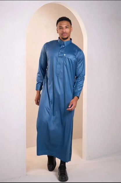Dark blue satin qamis