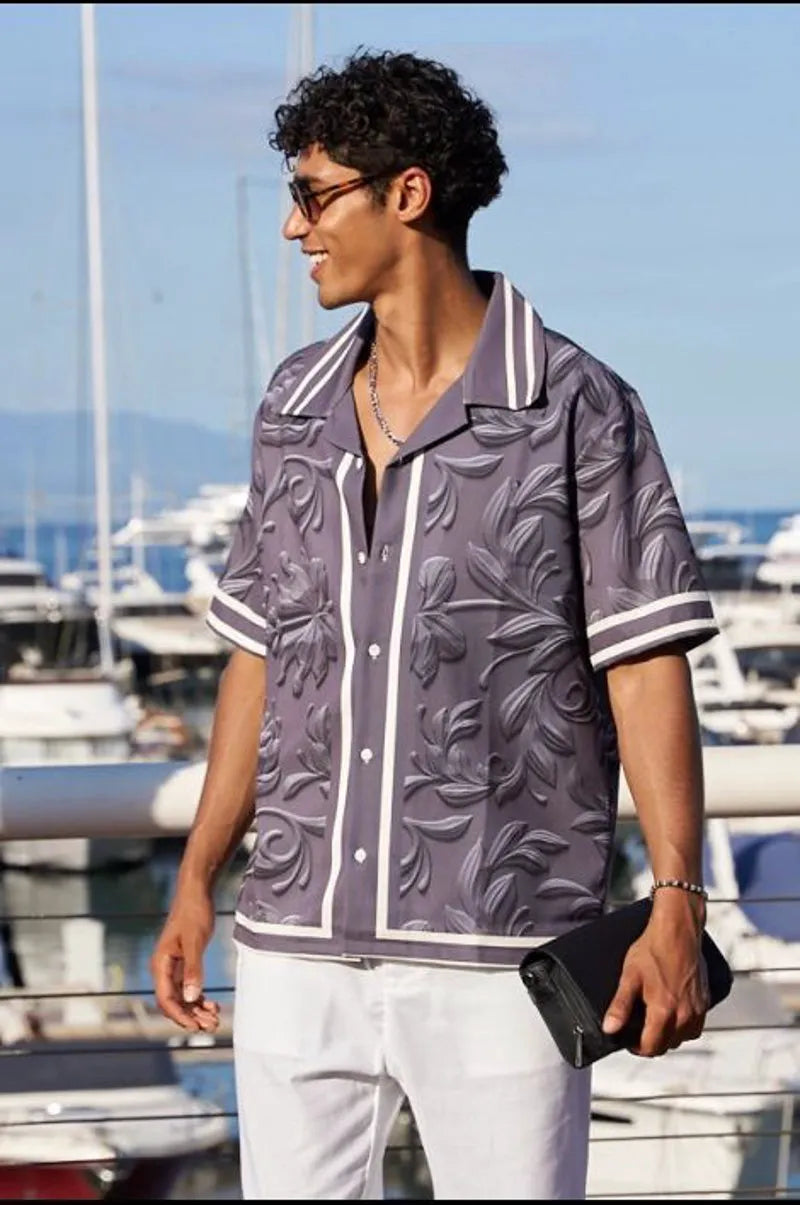 Dark gray leaf-patterned shirt
