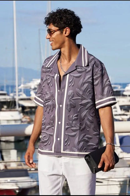 Dark gray leaf-patterned shirt