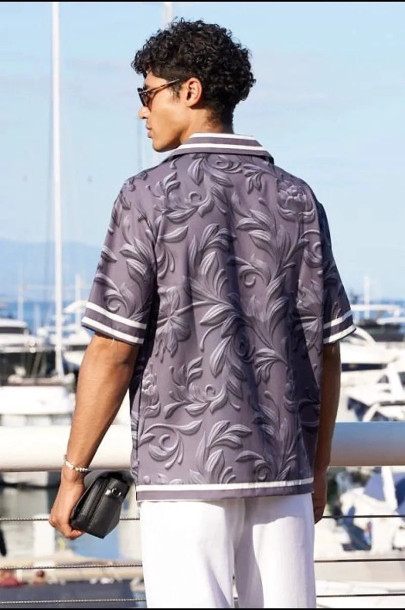 Dark gray leaf-patterned shirt
