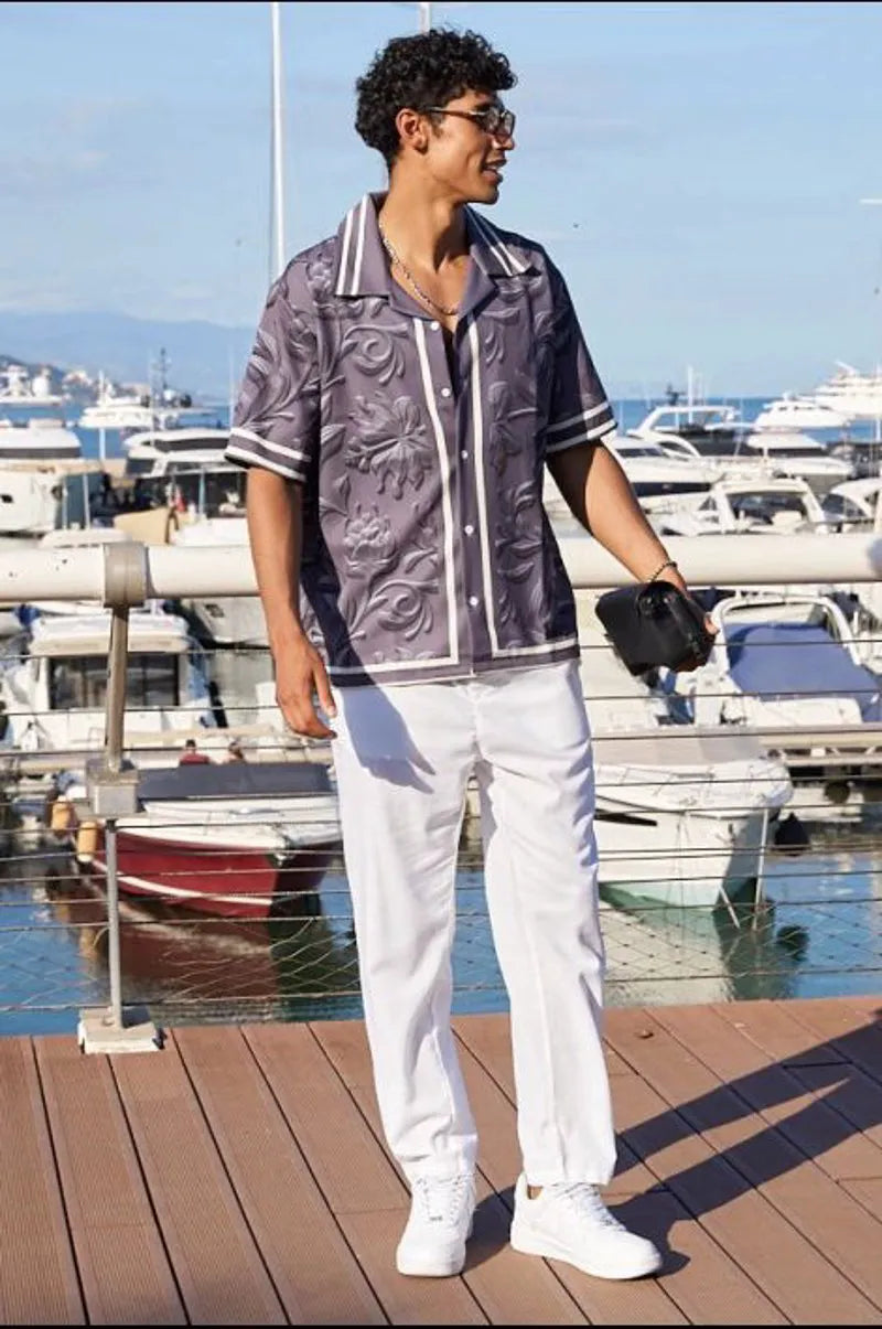 Dark gray leaf-patterned shirt