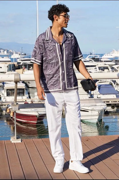 Dark gray leaf-patterned shirt
