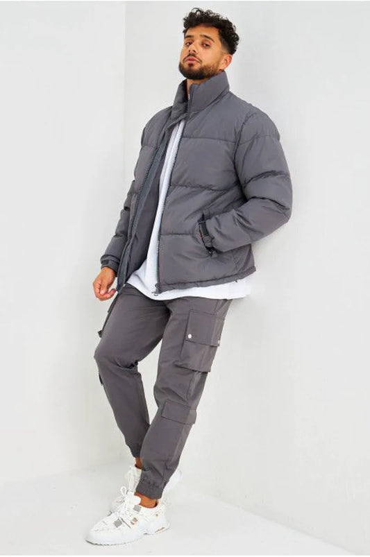 Dark grey quilted down jacket