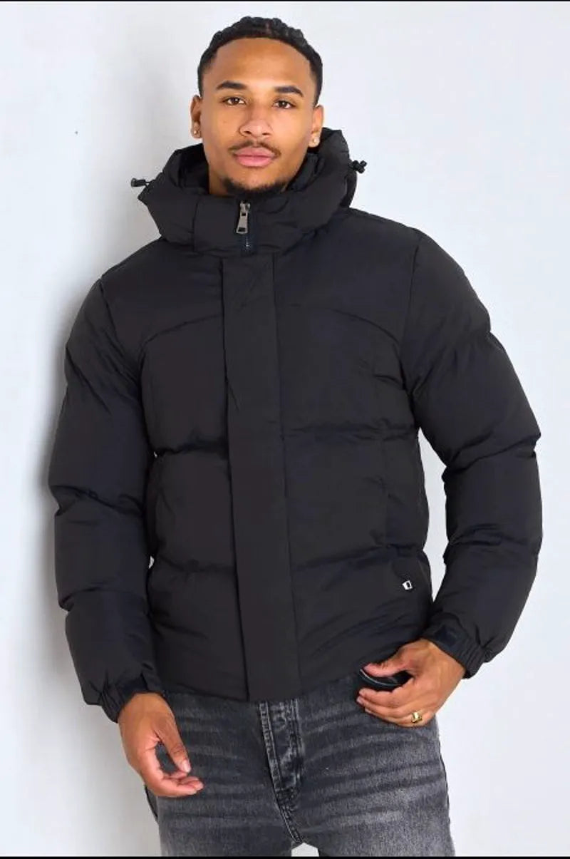 Black down jacket with detachable hood