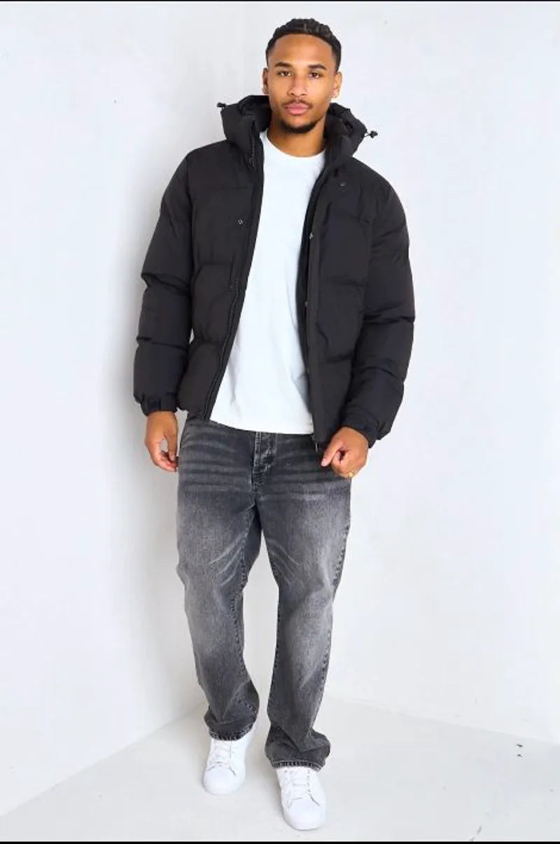 Black down jacket with detachable hood