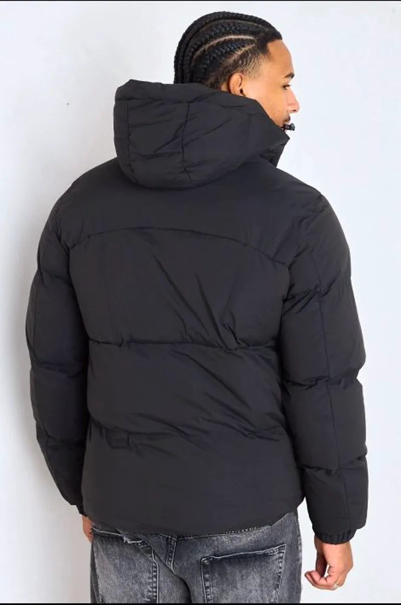 Black down jacket with detachable hood