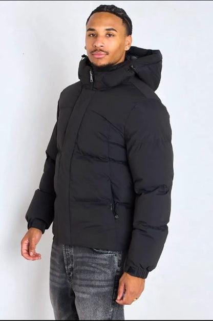Black down jacket with detachable hood
