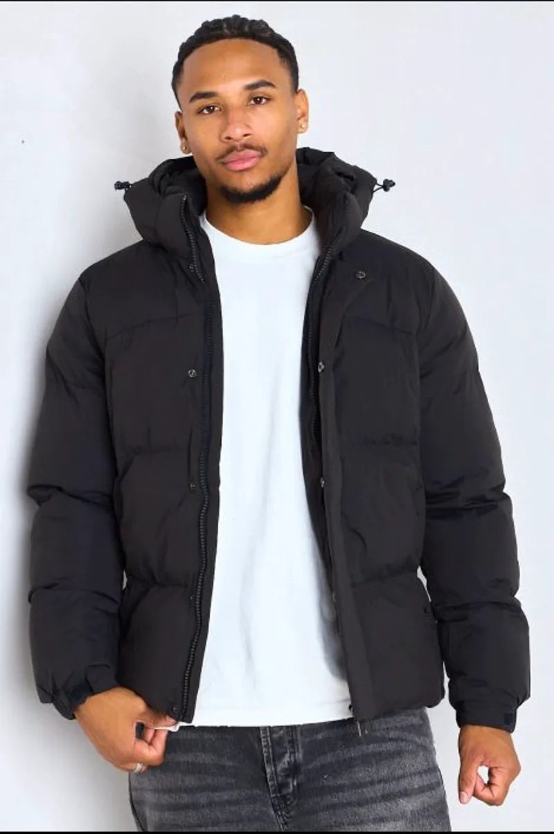 Black down jacket with detachable hood