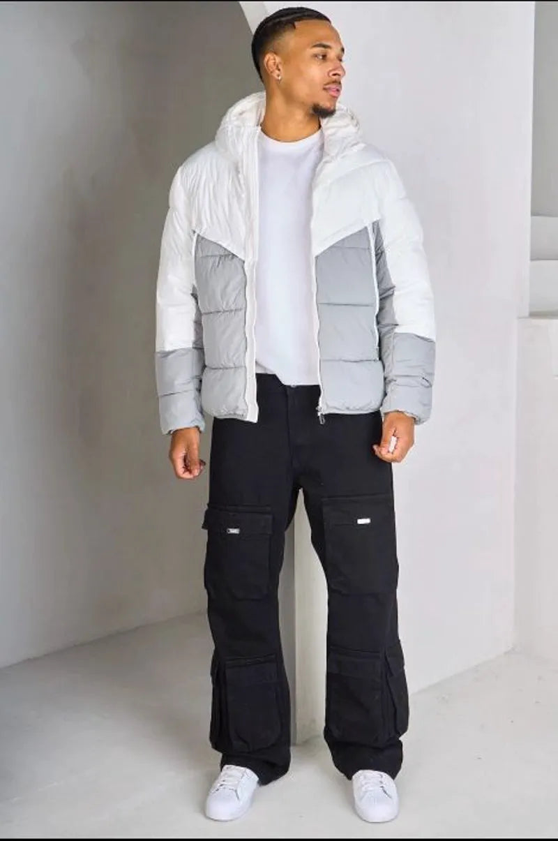 Two-tone white and gray down jacket