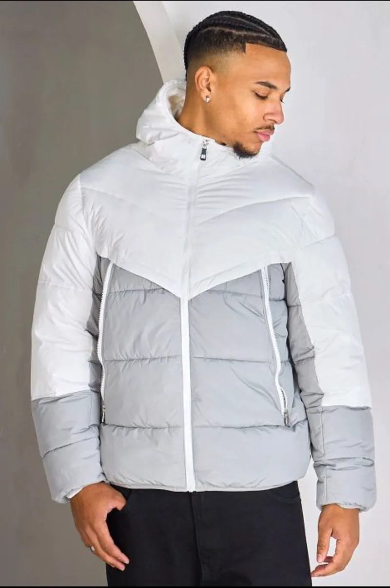 Two-tone white and gray down jacket