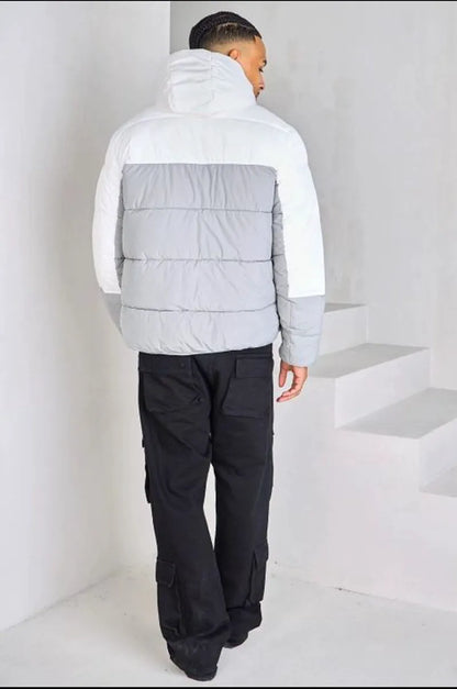 Two-tone white and gray down jacket