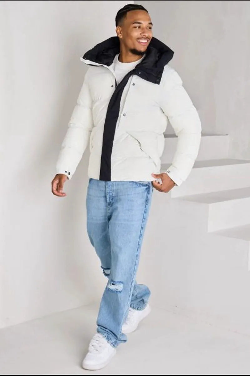 White hooded down jacket