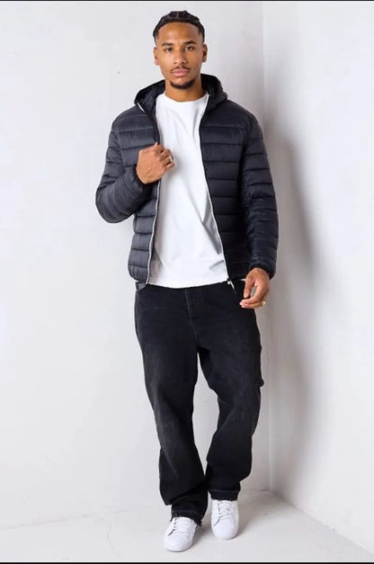 Lightweight quilted and waterproof black down jacket