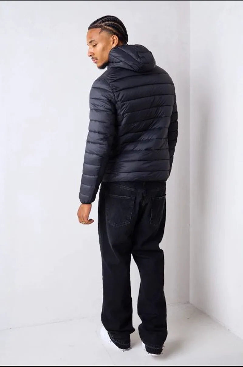 Lightweight quilted and waterproof black down jacket