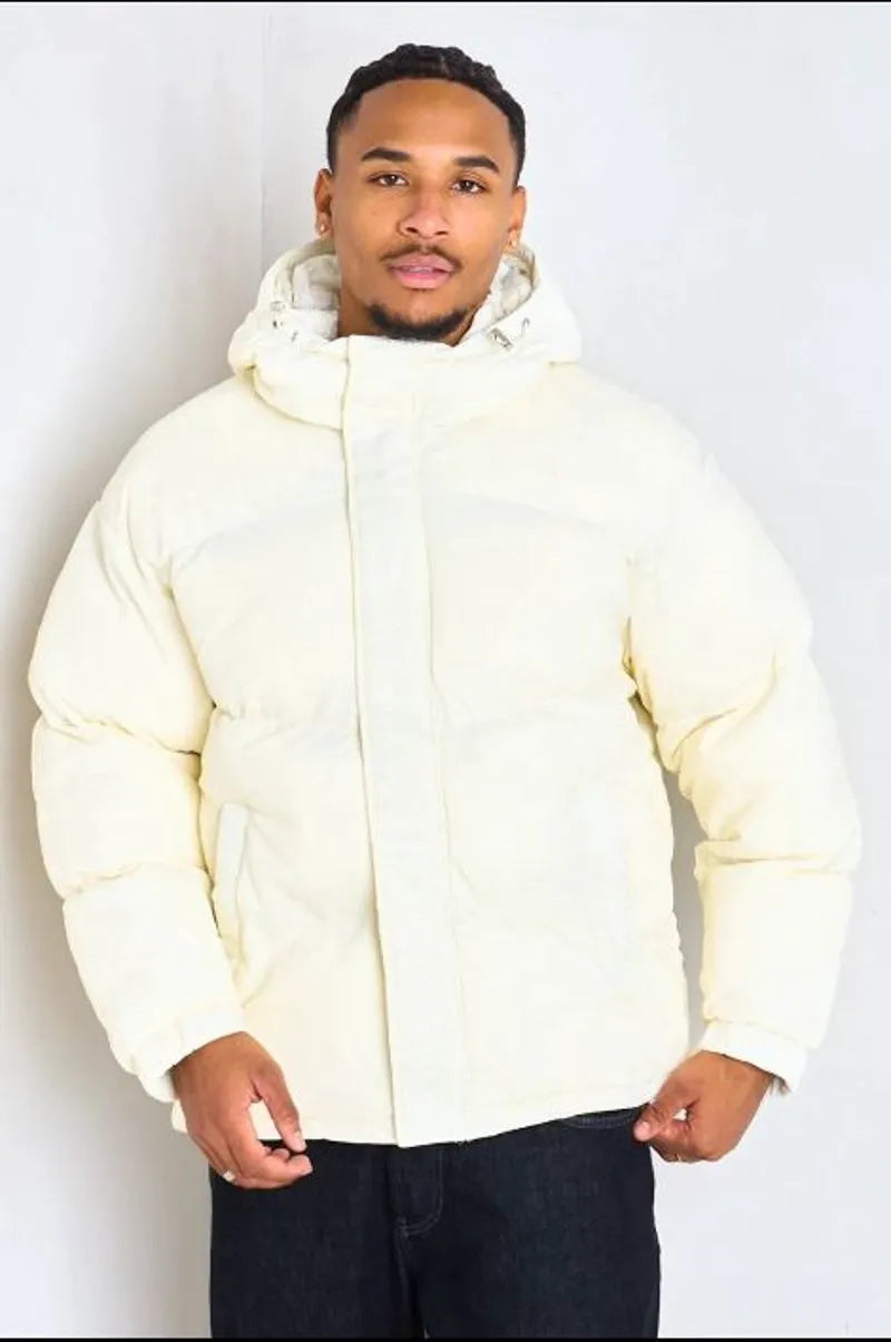 White textured hooded long-sleeve puffer jacket
