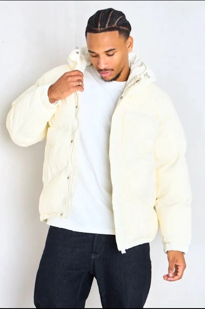 White textured hooded long-sleeve puffer jacket