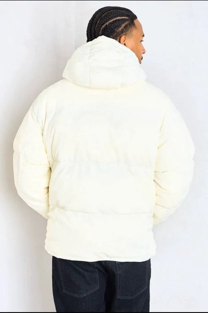 White textured hooded long-sleeve puffer jacket