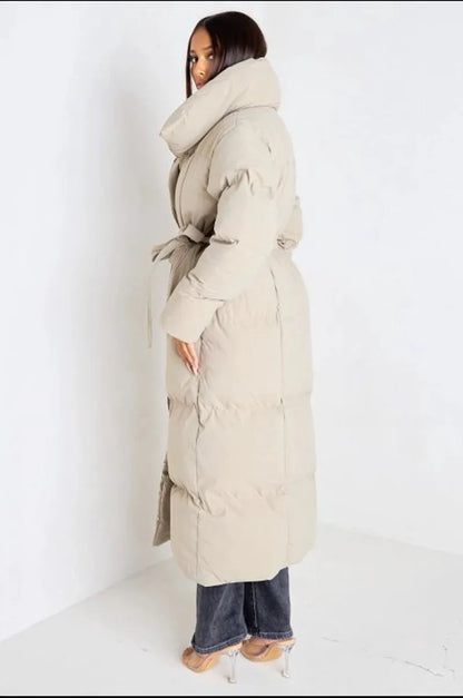 Taupe quilted long-sleeve puffer jacket