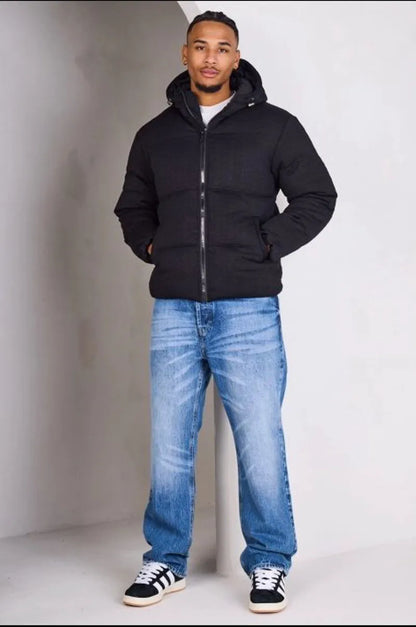 Black down jacket with wool print